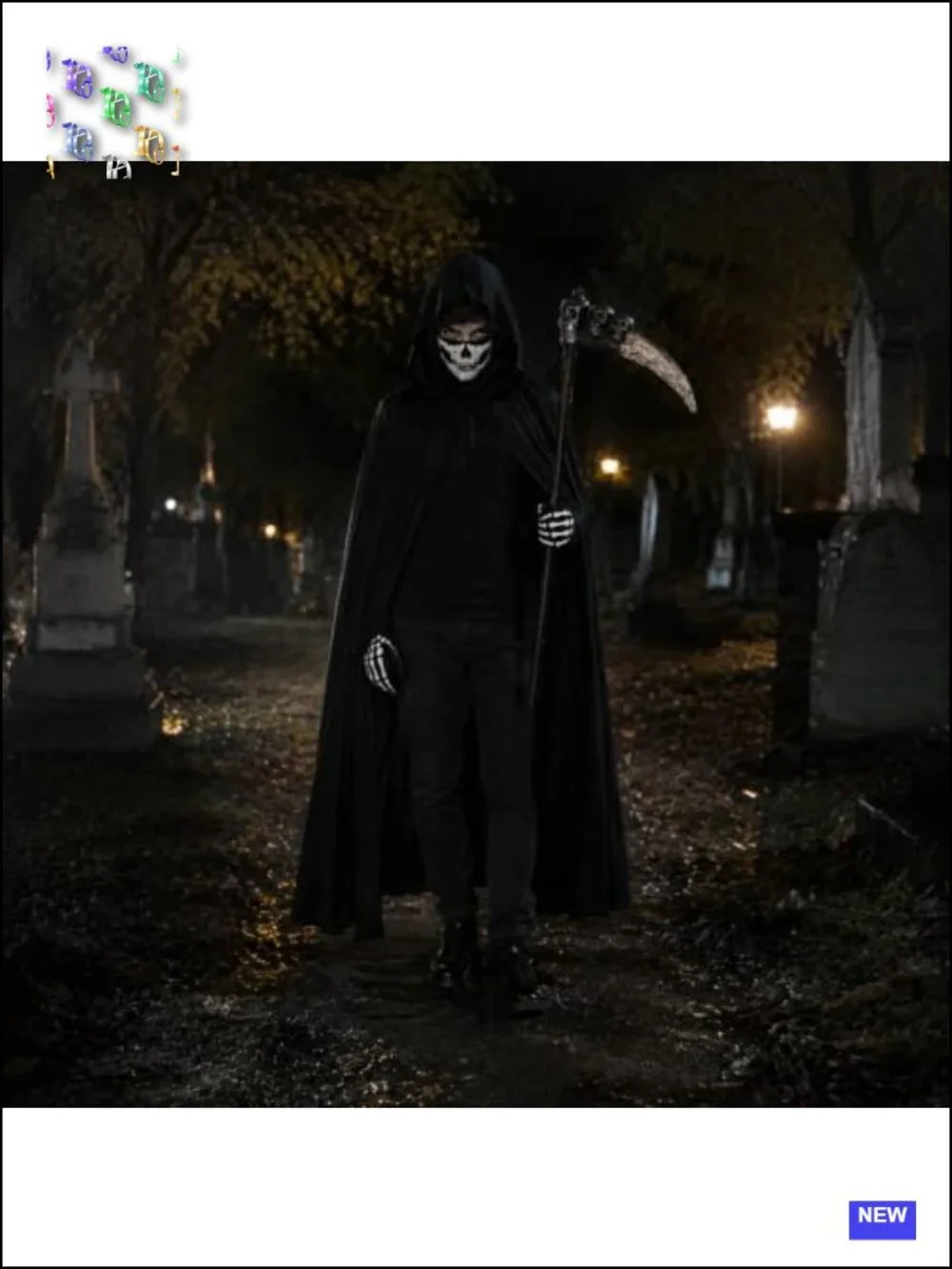Grim Reaper Cloak Costume Halloween Hooded Cape Cosplay Scary Outfit Set